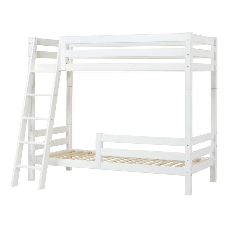 Hoppekids ECO Luxury - Lit superposé - 90x200 cm - Deux barrières de lit et échelle inclinée - Blanc